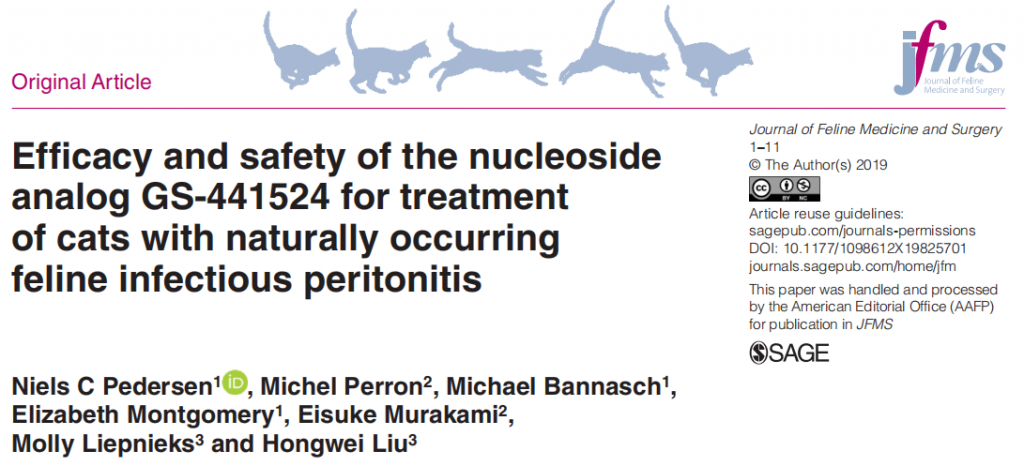 Efficacy and safety of the nucleoside analog GS-441524 for treatment of cats with naturally occurring feline infectious peritonitis